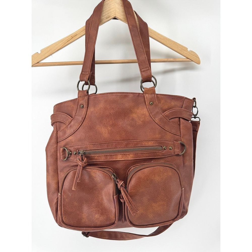 Under One Sky Handbag Tote Women Brown Vegan Leather Crossbody